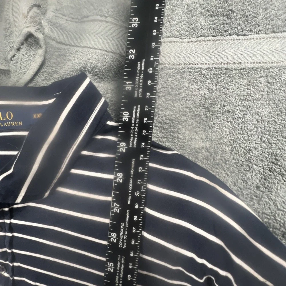 POLO Ralph Lauren Men's Classic Fit Interlock Navy Blue‎ White Stripe Shirt XXL